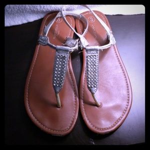 Used - Xhilartion Silver Beaded Thong Sandals!!
